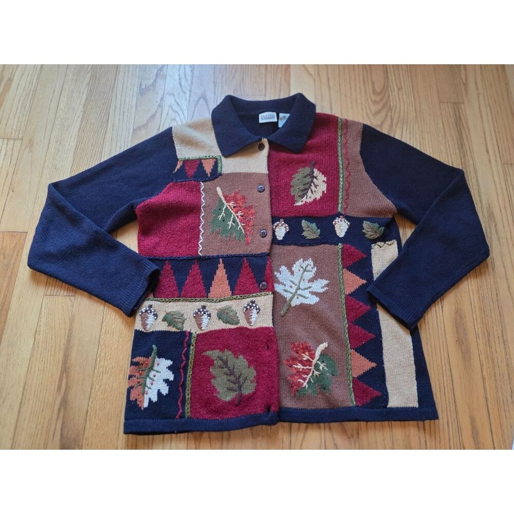 Classic Elements Womens Fall Leaf Patchwork Cardi… - image 1